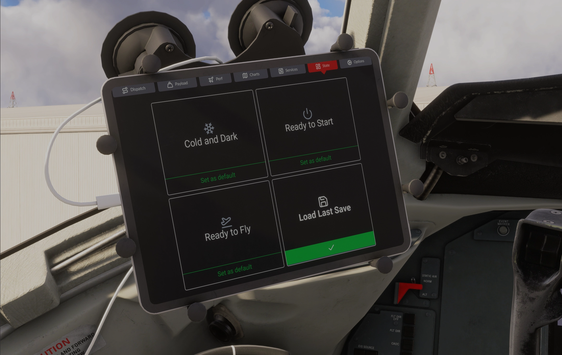 EFB showing state options